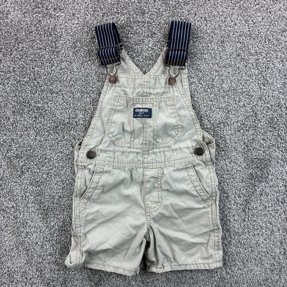 OshKosh Bgosh Shortalls Toddler 2T Tan Cotton Vestbak Bib Overalls